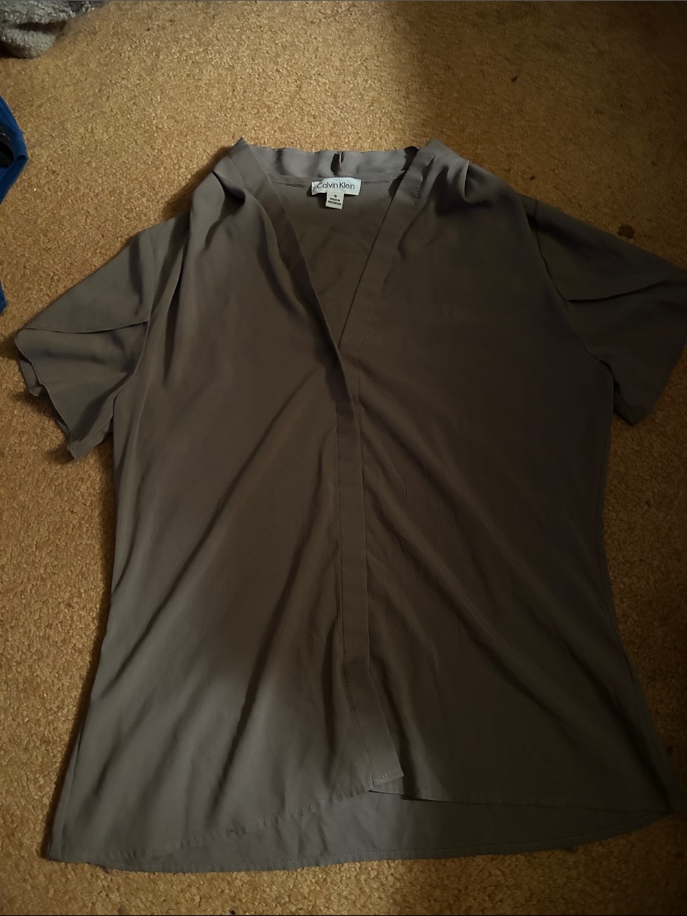 Calvin Klein Taupe V-Neck Short Sleeve Top